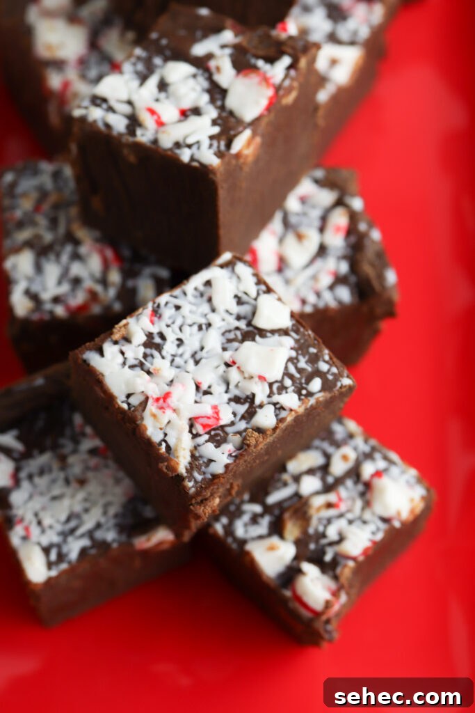 Homemade Peppermint Fudge Recipe in the Microwave 2 Microwave peppermint fudge cut into squares