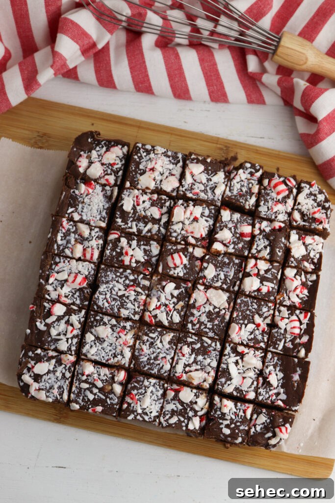 Homemade Peppermint Fudge Recipe in the Microwave 13 Finished peppermint fudge ready to slice