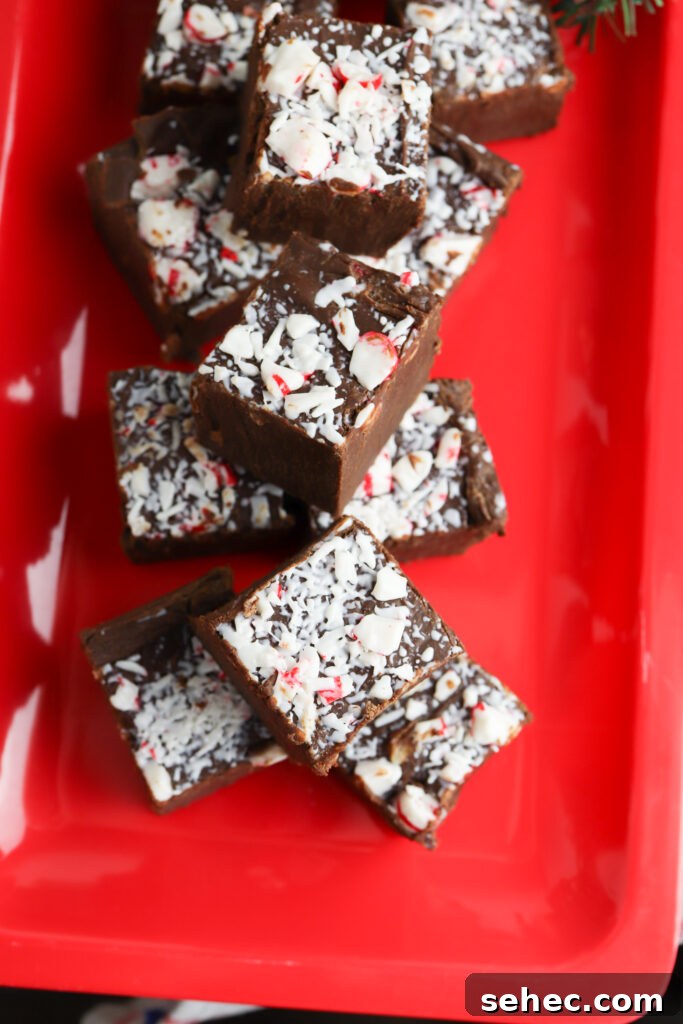 Homemade Peppermint Fudge Recipe in the Microwave 5 Peppermint fudge in a parchment-lined pan
