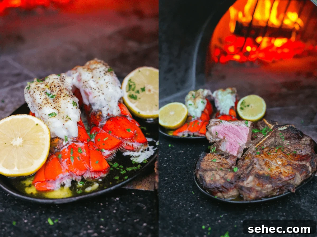 Peter Luger Surf and Turf Steak and Lobster Recipe 9 The Peter Lugar Surf and Turf is done and ready to eat. The juicy steak is sliced. The lobster is buttered.