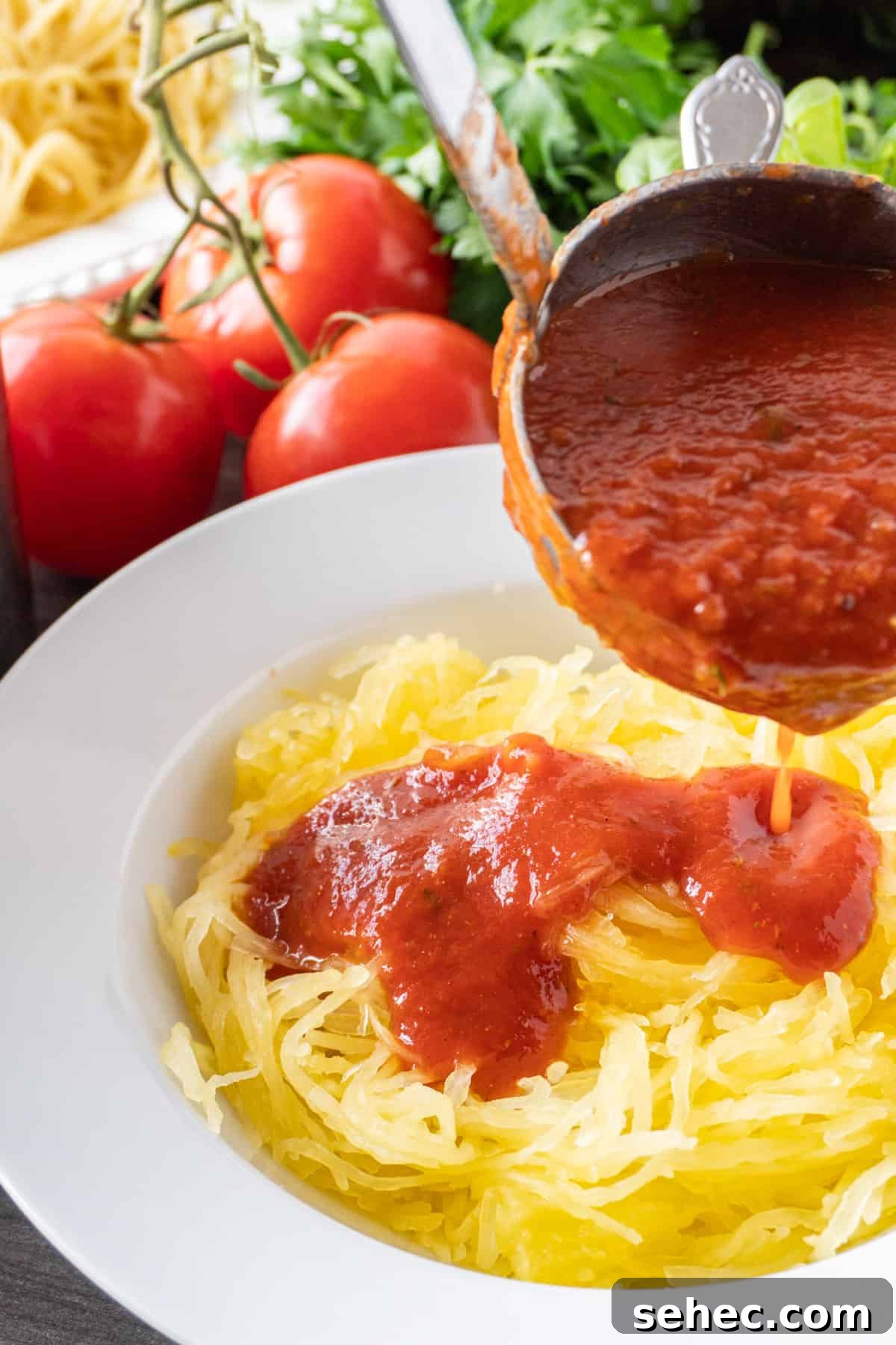 Pasta Marinara with Homemade Tomato Sauce 6 adding Pasta Marinara to spaghetti squash