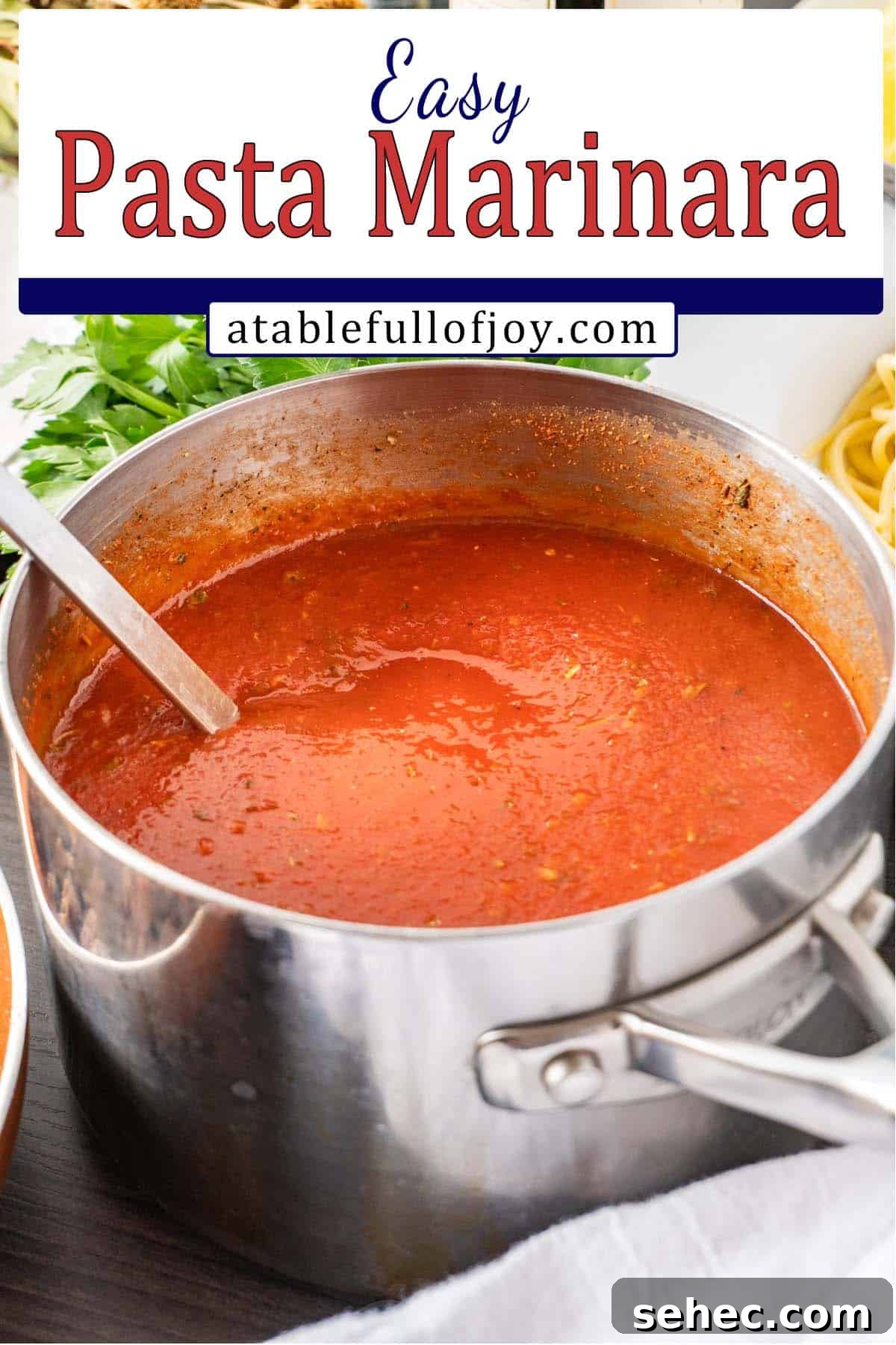Pasta Marinara with Homemade Tomato Sauce 7 Pasta Marinara Pinterest Pin