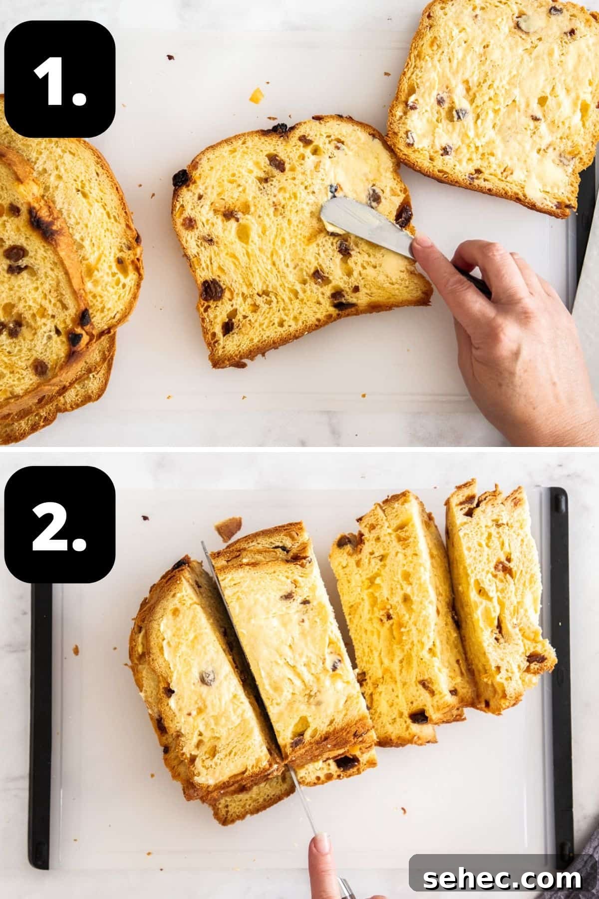 Panettone Bread and Butter Pudding Recipe 5 Steps 1-2 of preparing this recipe: buttering slices of Panettone and cutting the slices into smaller pieces.