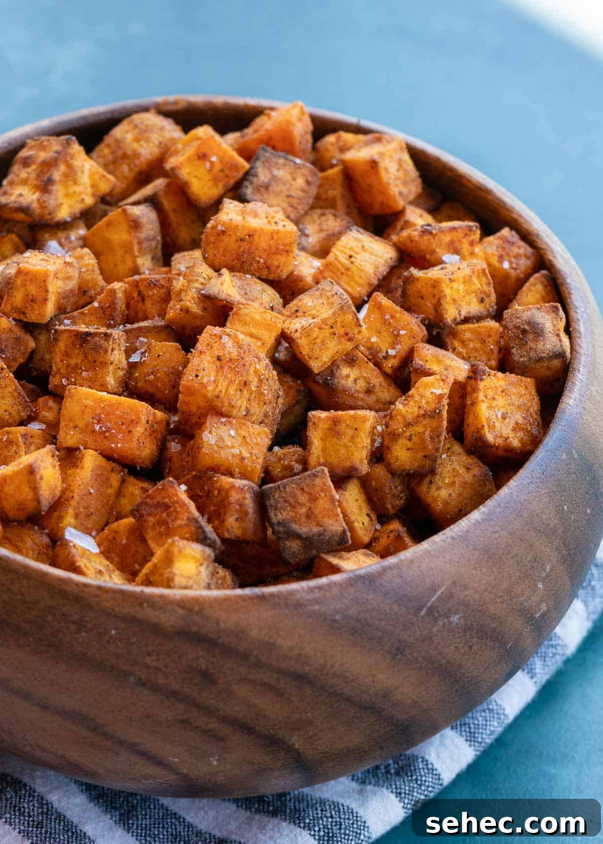 Crispy Air Fryer Sweet Potato Cubes 3 air fryer sweet potato cubes