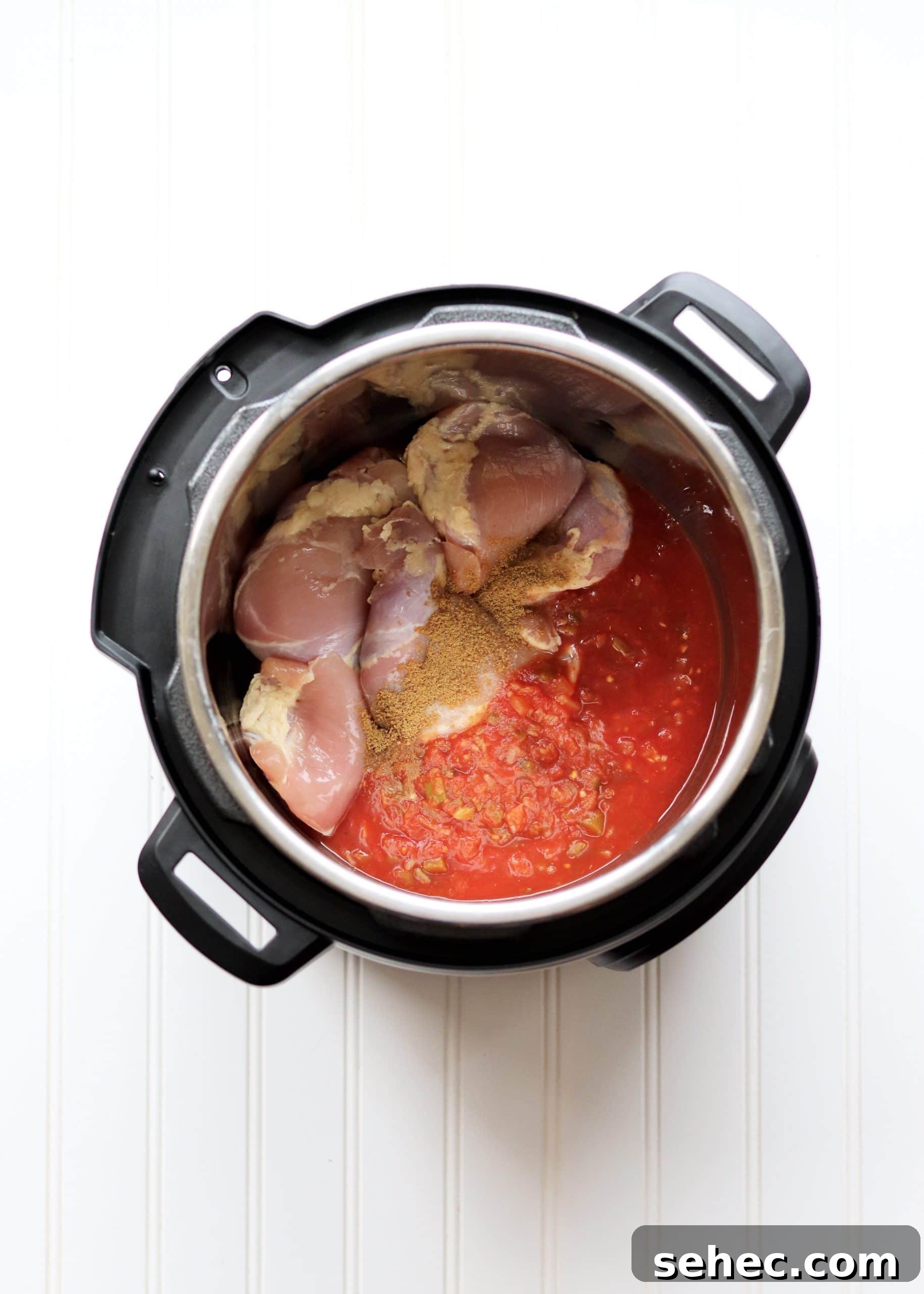 Instant Pot Salsa Chicken Quinoa Bowls Recipe 3 Instant Pot salsa chicken thighs before cooking