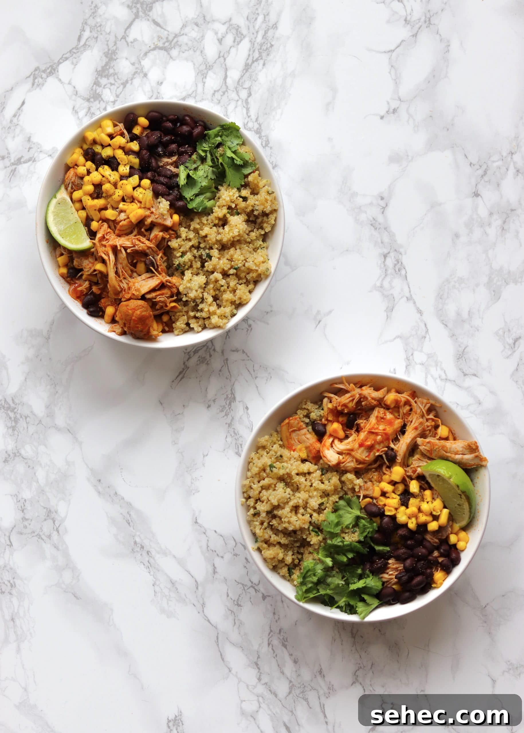 Instant Pot Salsa Chicken Quinoa Bowls Recipe 7 Instant Pot Salsa Chicken Quinoa Bowls served with toppings