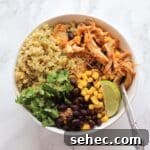 Instant Pot Salsa Chicken Quinoa Bowls with cilantro lime quinoa