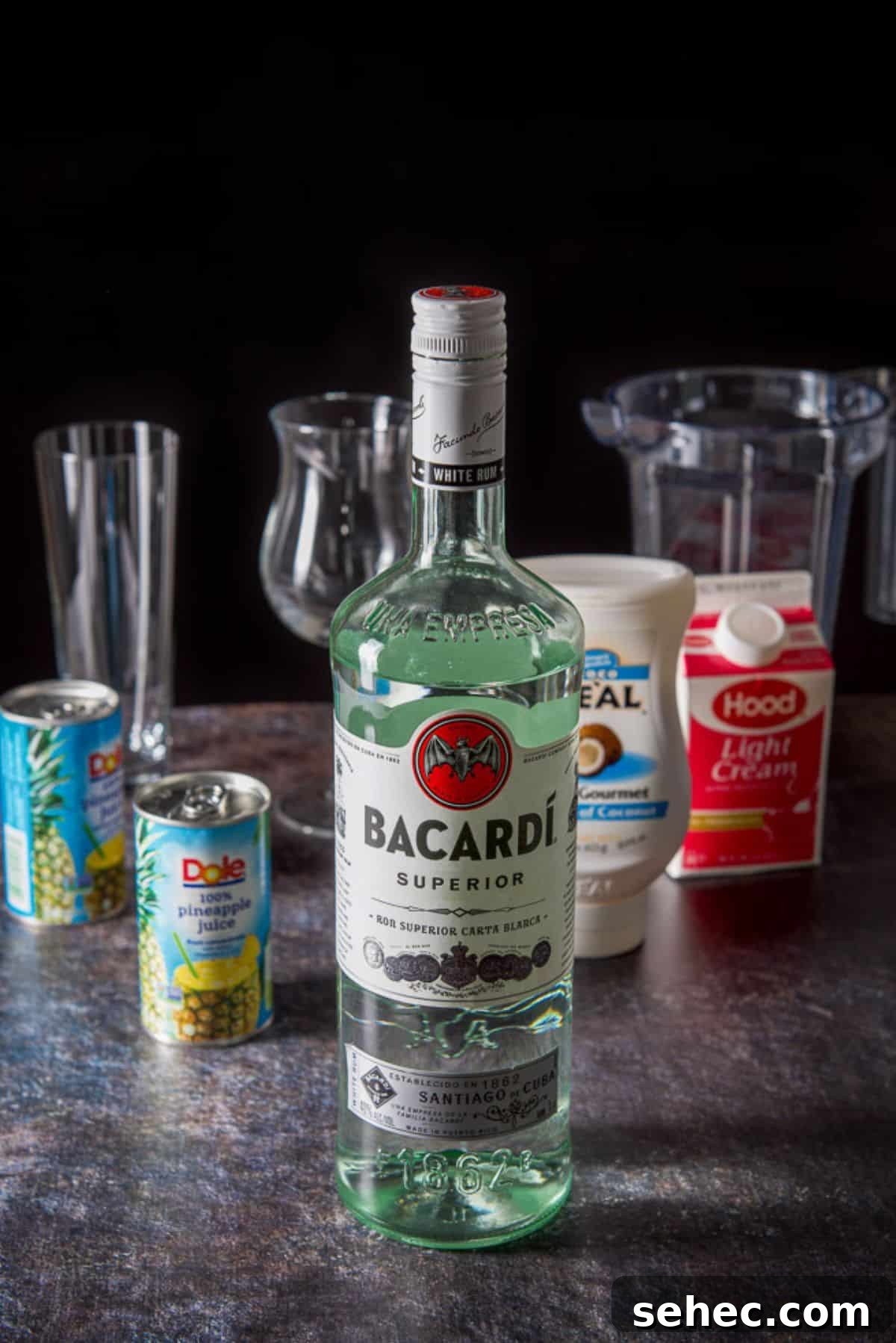 Rum, cream of coconut, light cream and pineapple juice
