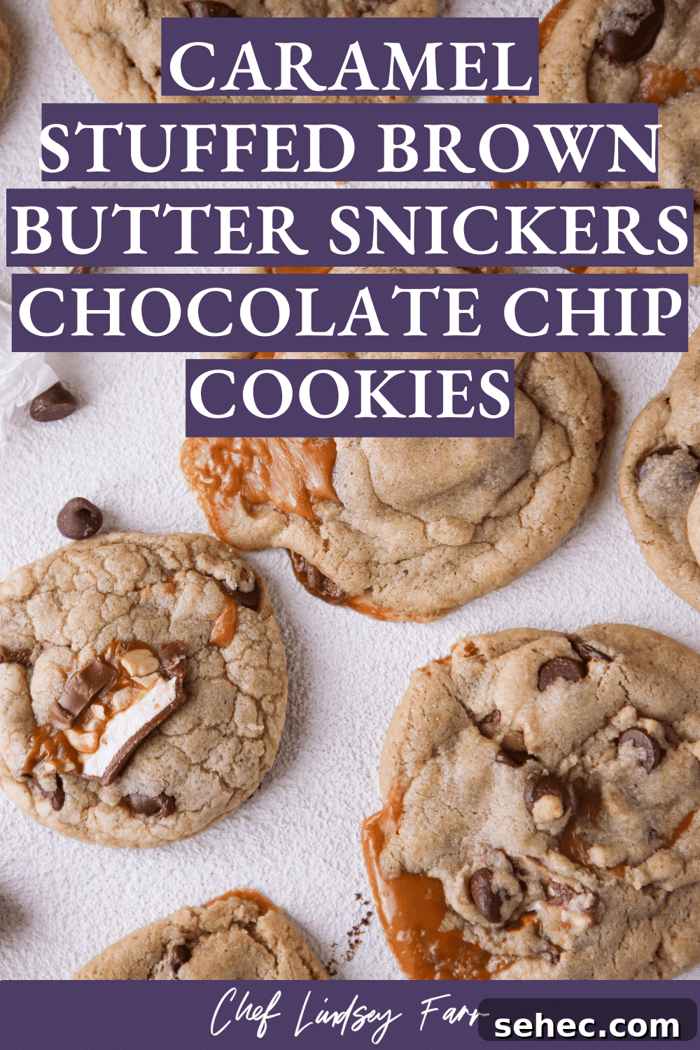 Brown Butter Snickers Cookies Stuffed With Caramel 7 Caramel Stuffed Brown Butter Snickers Chocolate Chip Cookies Bright