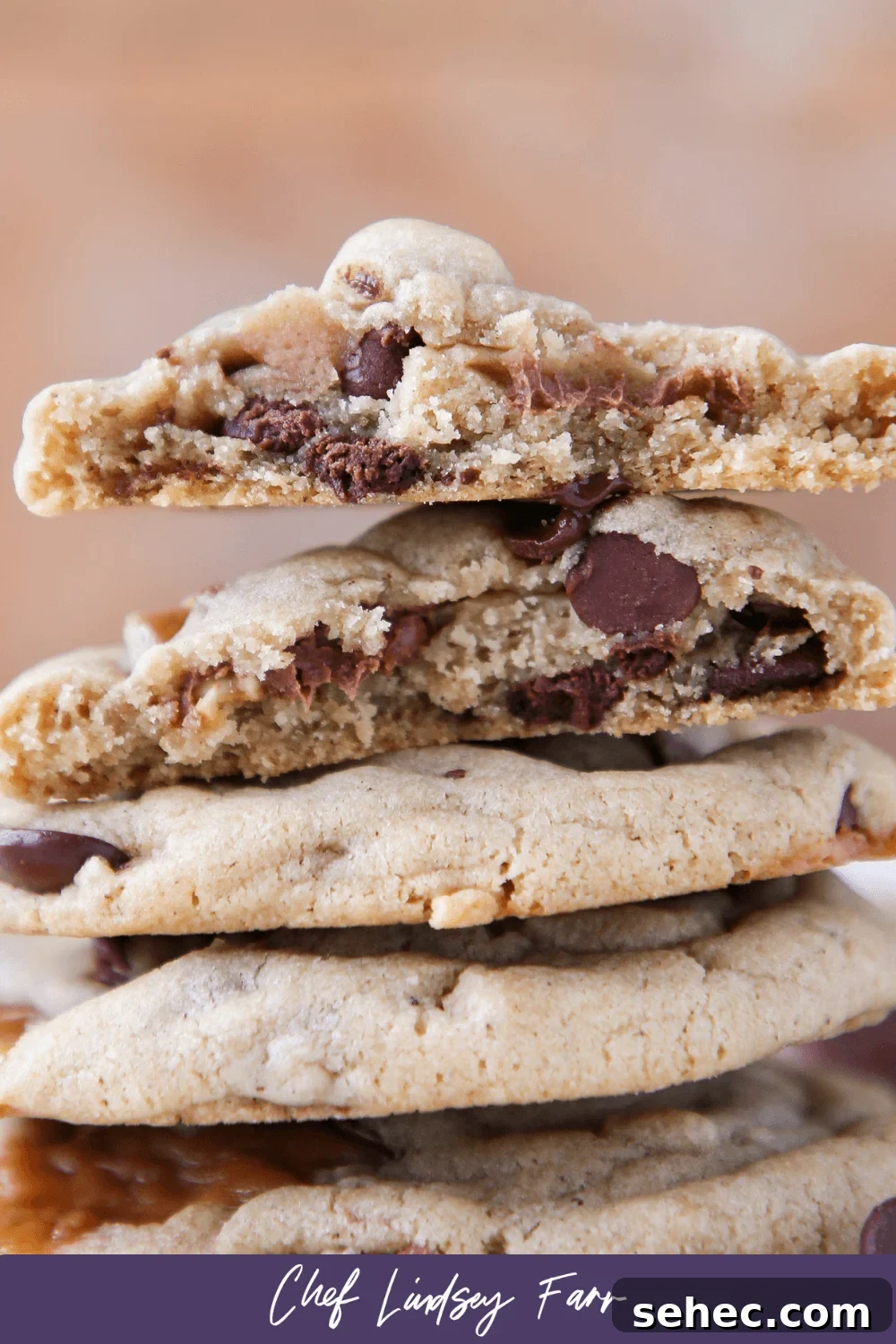 Brown Butter Snickers Cookies Stuffed With Caramel 8 Caramel Stuffed Brown Butter Snickers Chocolate Chip Cookies Purple Border