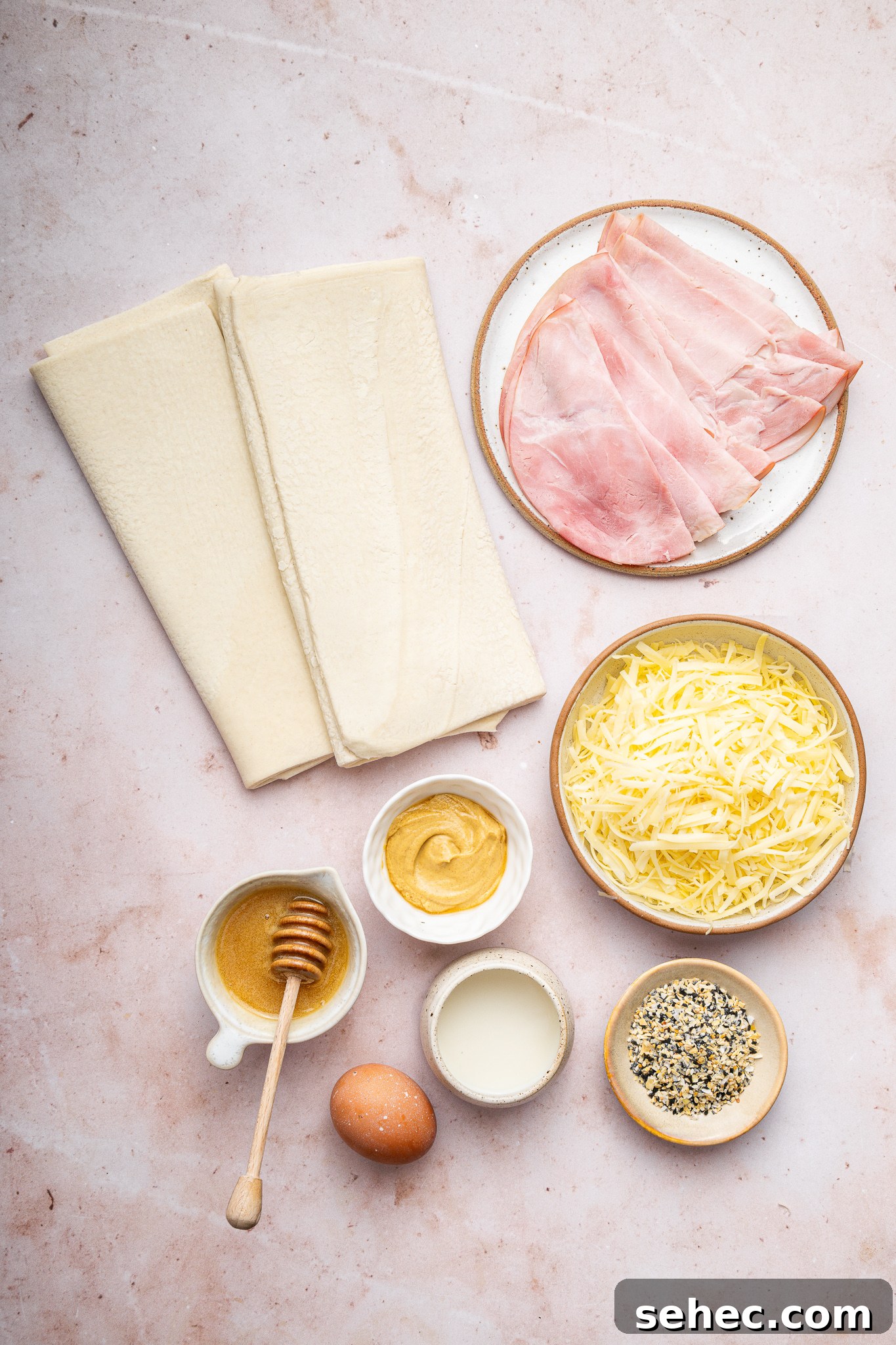 Ham and Cheese Puff Pastry Bundles Ingredients