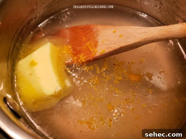 Gingerbread Pancakes In Lemon Sauce Butter is added to the lemon sauce and stirred until melted.