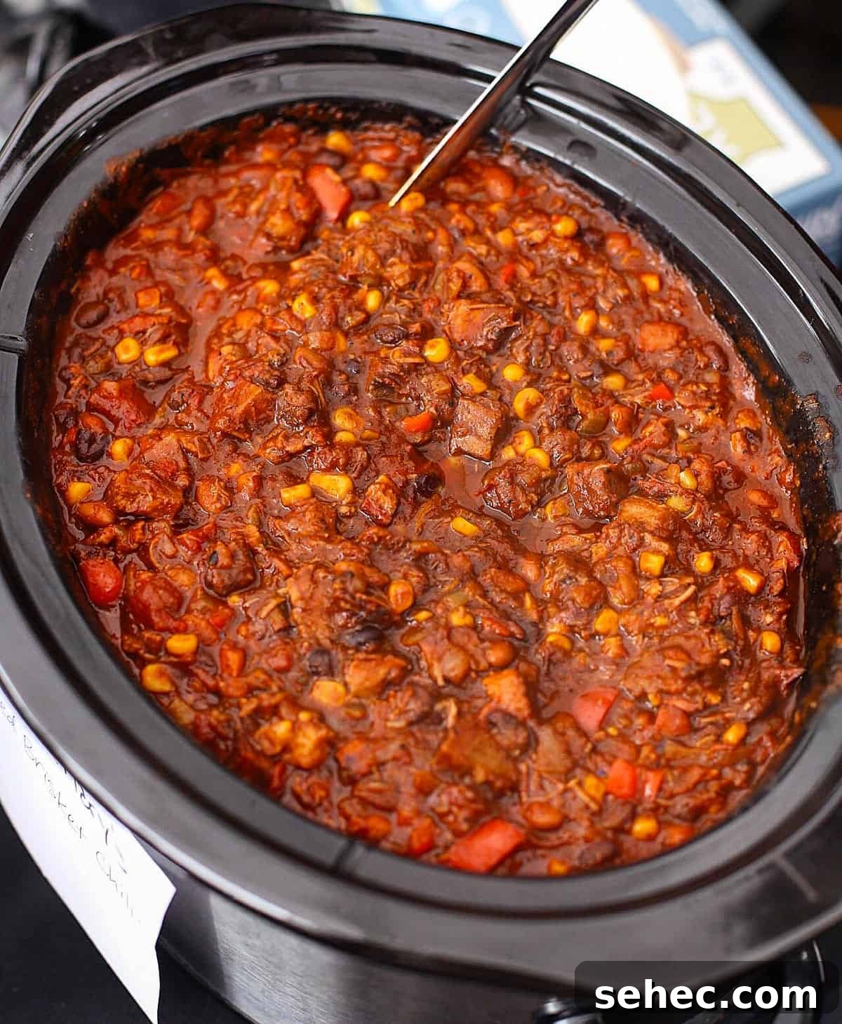 Award Winning Smoked Brisket Chili Recipe with Video 3 Smoked Brisket Chili in a crockpot