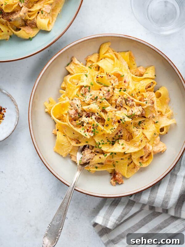 Marry Me Chicken Pasta Bake with Creamy Tuscan Sauce 11 Creamy salmon and chorizo pasta in a serving dish