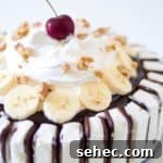 banana split cake with ice cream sandwiches and cherry on top