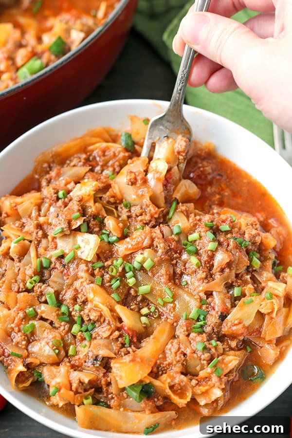 Paleo Whole30 Cabbage Roll Bowl Recipe 6 One pot cabbage roll in a bowl with ground beef and chopped cabbage