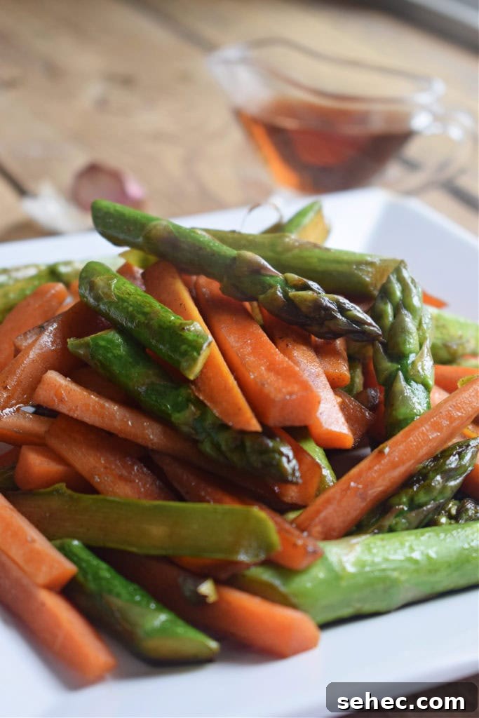 Italian Oven Roasted Green Peppers Recipe 12 close up of sherry sauteed asparagus and carrots