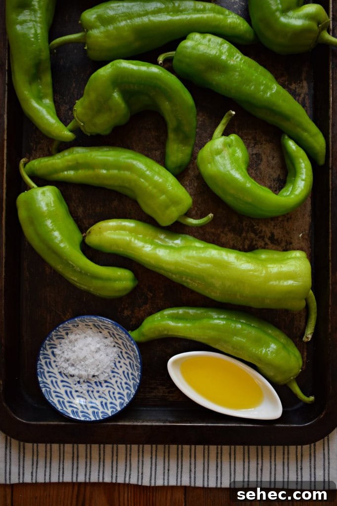 Italian Oven Roasted Green Peppers Recipe 4 Italian green peppers on a tray