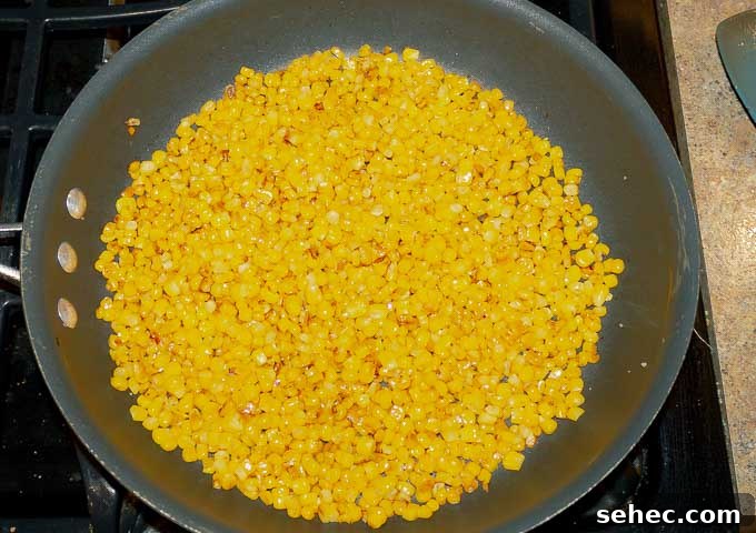 Chipotle BBQ Chicken Quesadillas 6 corn being seared in hot pan