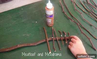 Gluing the twig Christmas tree