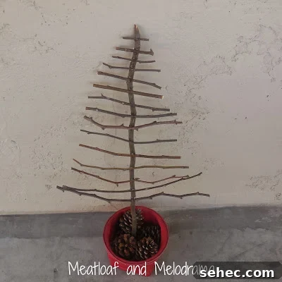 Twig Christmas tree before decorating