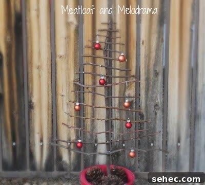 Rustic twig Christmas tree in a basket