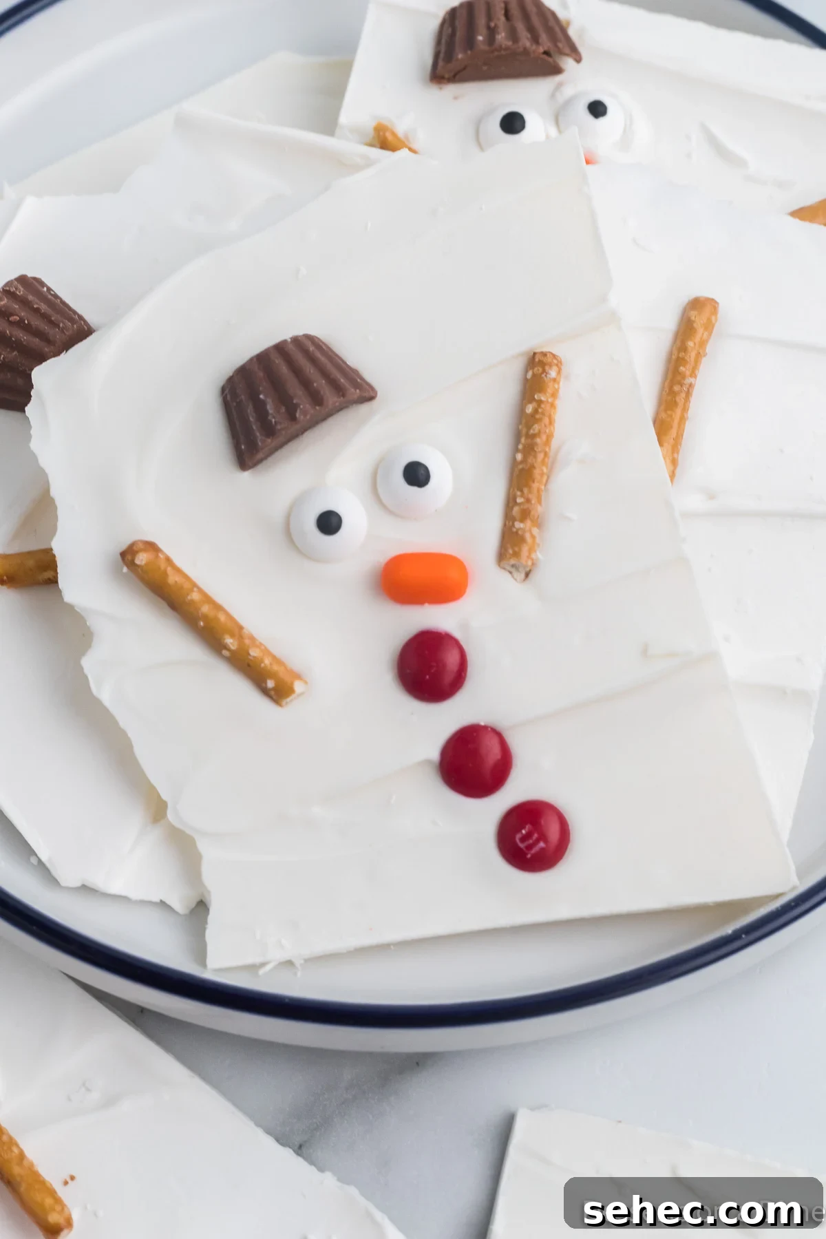 Melted Snowman Chocolate Bark Recipe 2 Melted snowman bark broken into pieces.