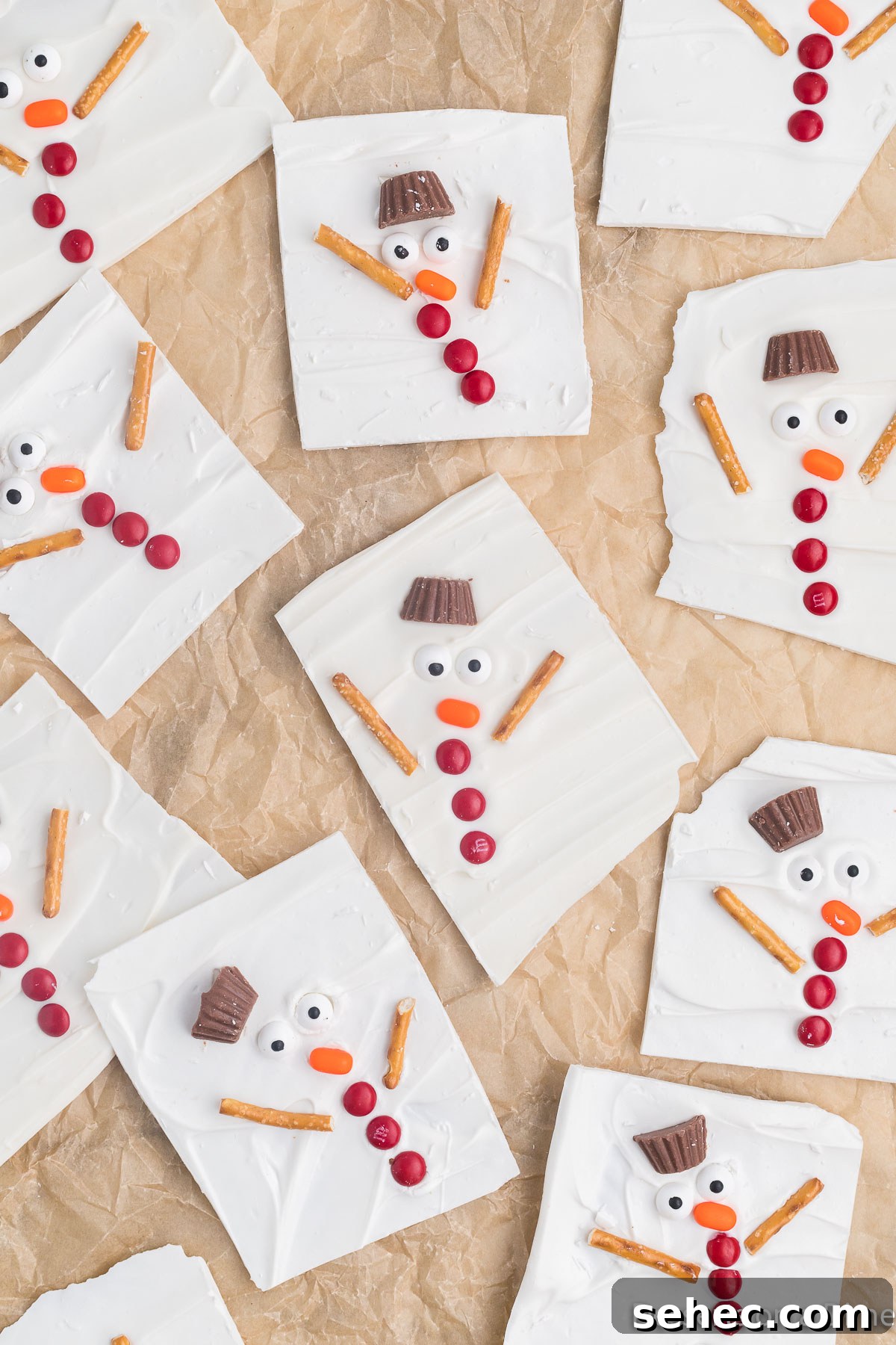 Melted Snowman Chocolate Bark Recipe 10 Bark broken into pieces.