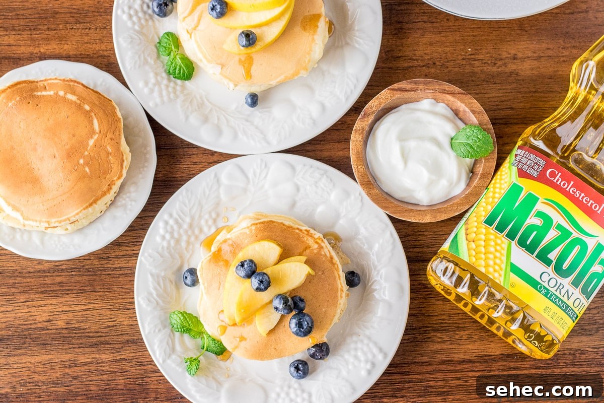 Fluffy Old Fashioned Pancakes Made Lighter 2 Healthier old fashioned pancakes served with Greek yogurt and fruit