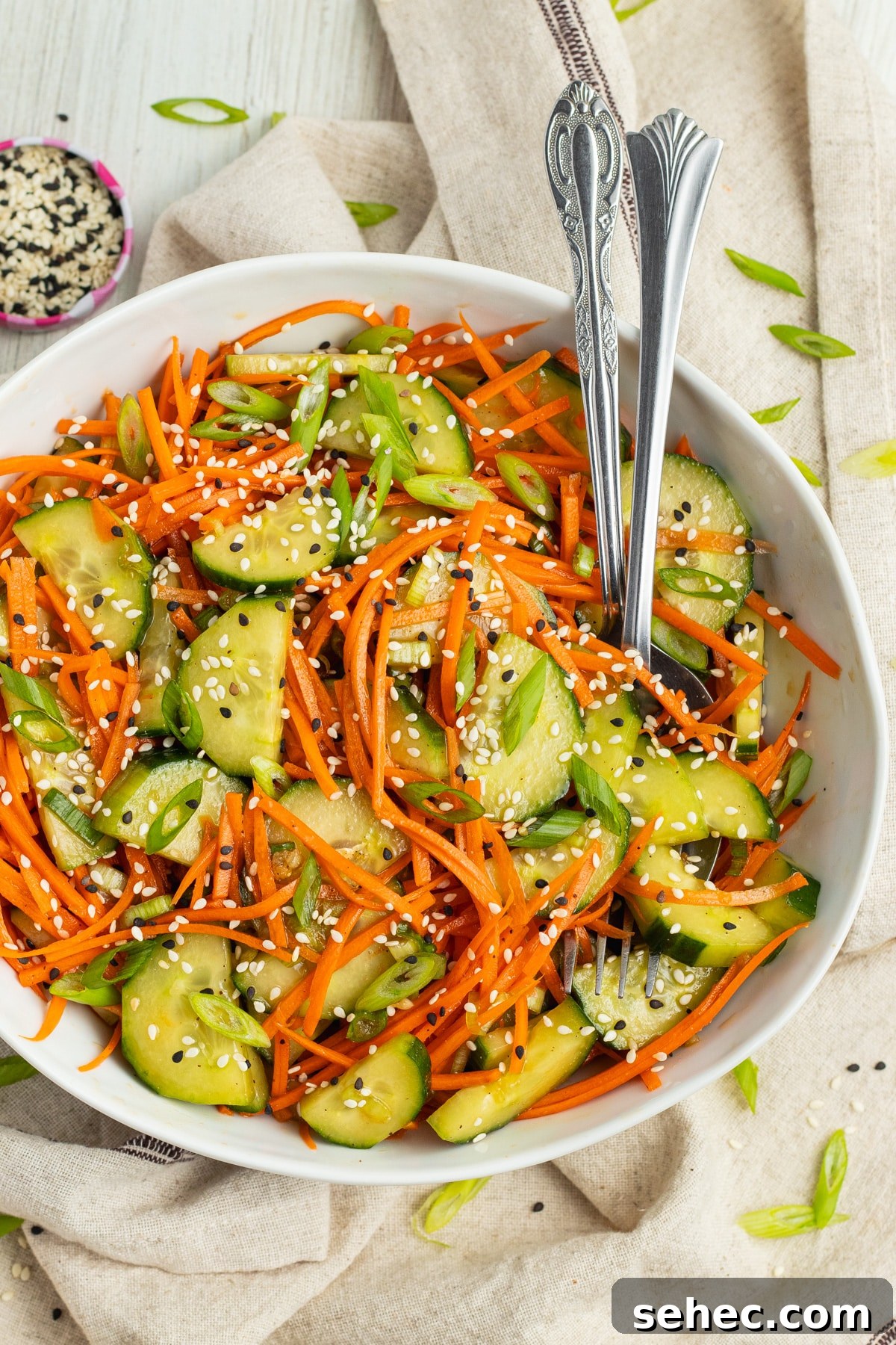 Crunchy Cucumber Carrot Salad Recipe 9 This is picture of cucumber and carrot salad in a bowl.