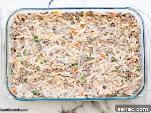 Cheesy Hamburger Hash Brown Casserole Recipe 5 Step 4 how to make best hamburger hashbrown casserole, Pour the mixture into the baking sheet.