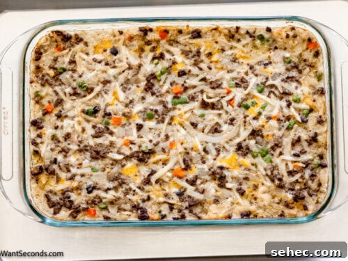 Cheesy Hamburger Hash Brown Casserole Recipe 6 Step 5 how to make hamburger hashbrown casserole with sour cream, Bake until the hash browns are golden brown.