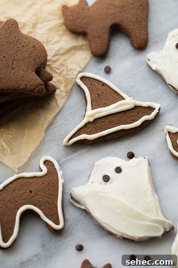 Gluten-Free Chocolate Almond Flour Sugar Cookies 3 Decorated chocolate almond flour sugar cookies with a soft center and crisp edges