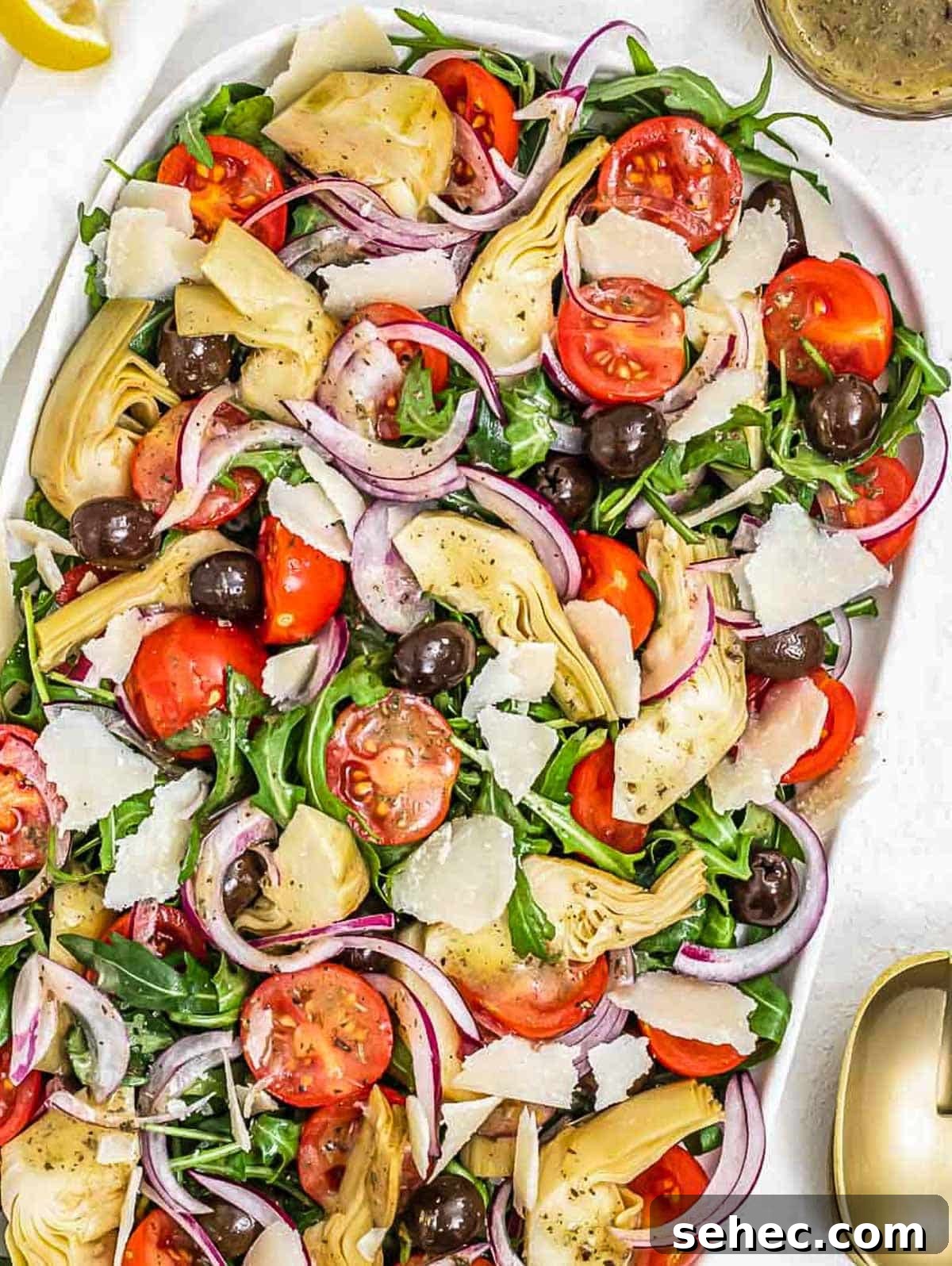 Mediterranean Artichoke Salad with Lemon Vinaigrette 2 Artichoke salad with Italian dressing and parmesan.