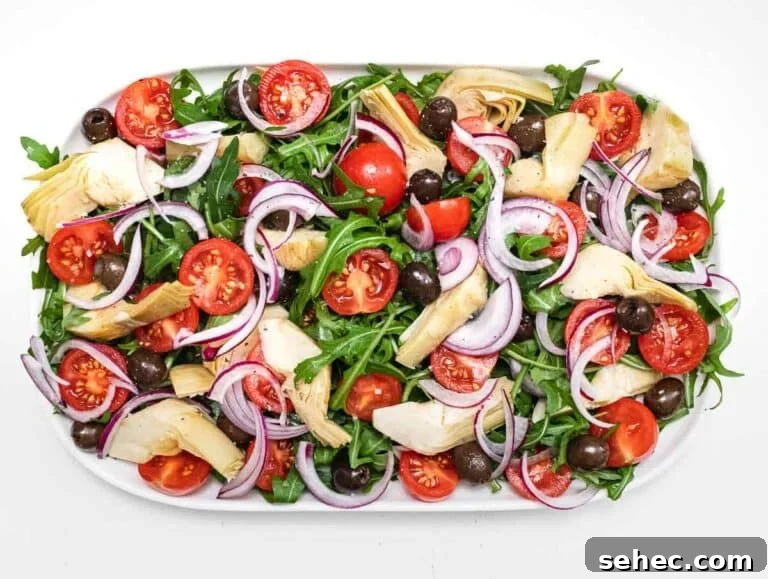 Mediterranean Artichoke Salad with Lemon Vinaigrette 15 platter with artichoke salad