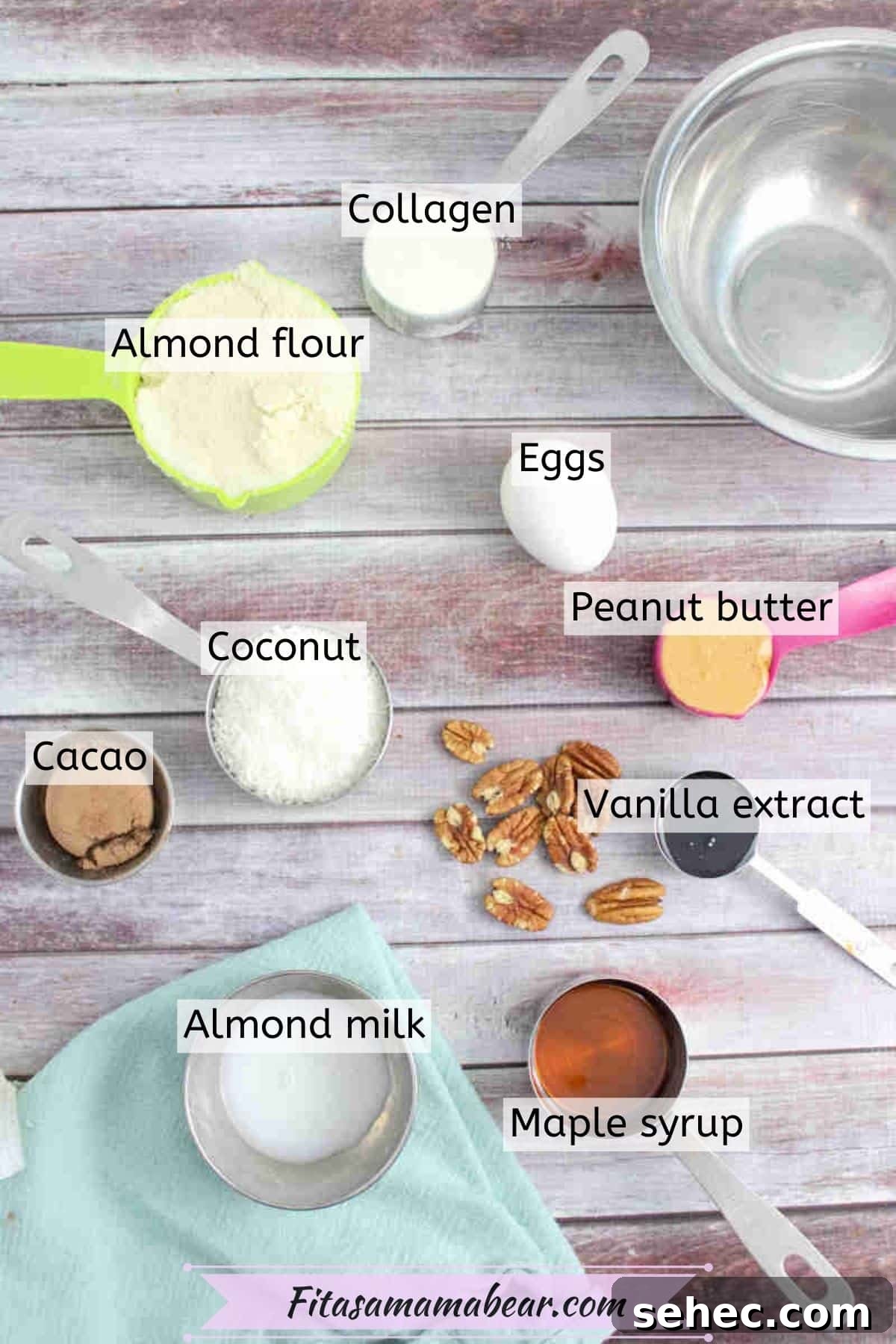 High Protein Cookies for Pregnancy 3 Multiple ingredients for pregnancy cookies in measuring cups with text labels over top.