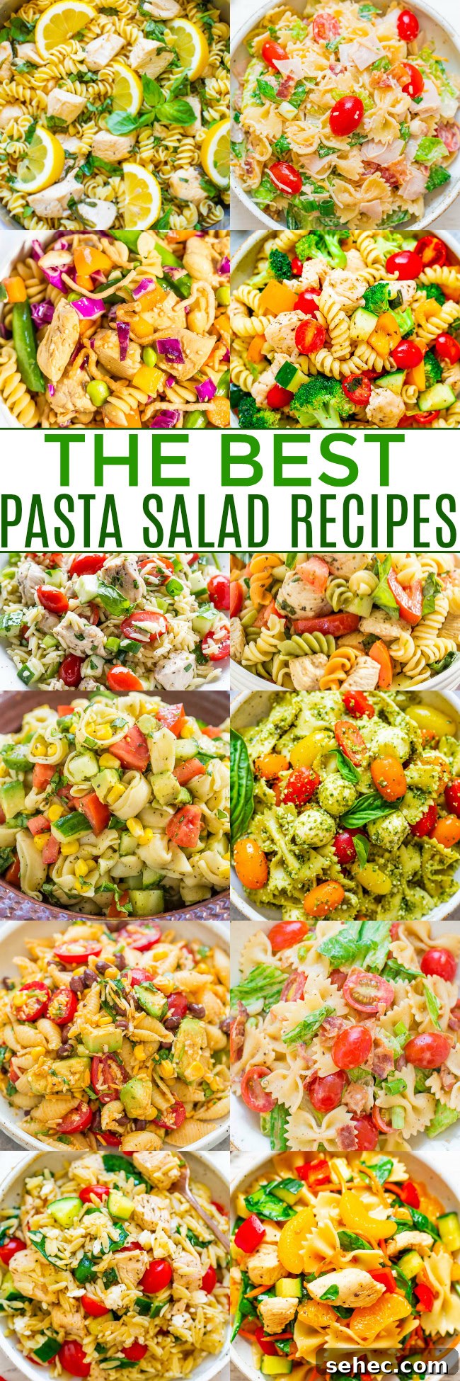 Chicken Asparagus Pasta with Tomatoes 12 The Best Pasta Salad Recipes collage.