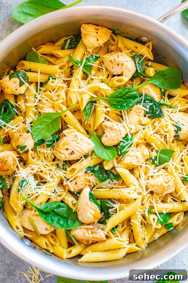 Chicken Asparagus Pasta with Tomatoes 13 Parmesan Chicken and Spinach Pasta in a pot.