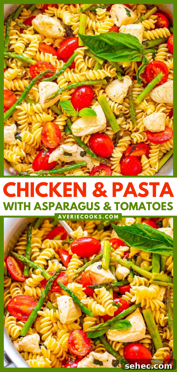 Chicken Asparagus Pasta with Tomatoes 10 Chicken pasta with asparagus and tomatoes.
