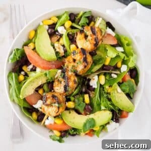 Southwestern Grilled Shrimp Salad with Avocado 5 Bowl of Southwestern grilled shrimp salad.