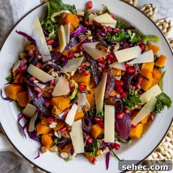 Crispy Baked Goat Cheese Balls Recipe 19 winter salad with kale, roasted butternut squash, red onions, purple cabbage, pomegranate seeds, walnuts, and shaved cheese