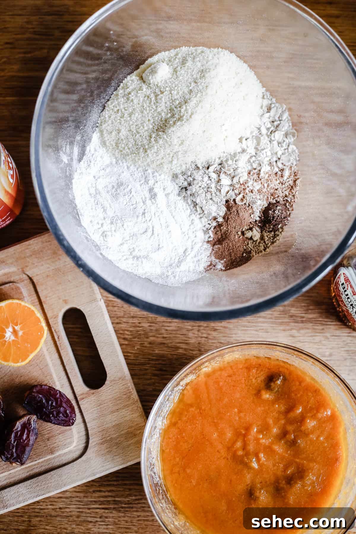 Gluten Free Pumpkin Cookies with Warm Fall Spices 4 bowls of cookie ingredients