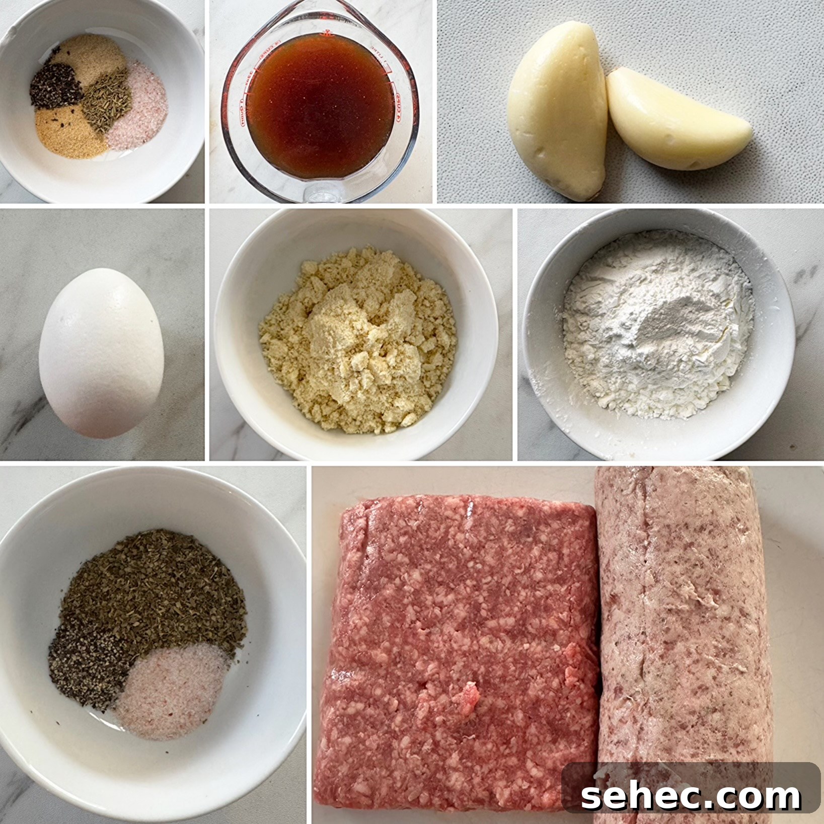 Crockpot Meatballs with Rich Brown Gravy 3 collage of ingredients for slow cooker meatballs and gravy