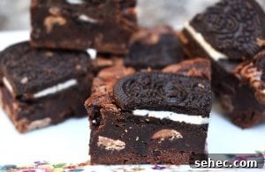 Fudgy Oreo Brownies with a Rich Chocolate Center 4 Homemade Oreo brownies made with dark chocolate and cocoa