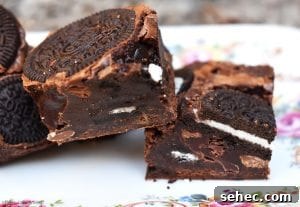 Fudgy Oreo Brownies with a Rich Chocolate Center 5 Chocolate Oreo brownies sliced into squares