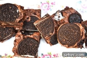 Fudgy Oreo Brownies with a Rich Chocolate Center 6 Oreo cookies pressed into rich brownie batter