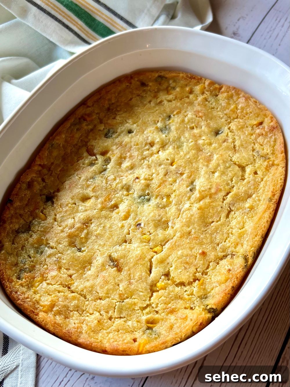 Creamy Baked Corn Casserole Recipe 2 Baked corn casserole in a serving dish