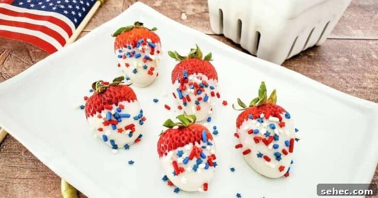 Image for Patriotic White Chocolate Dipped Strawberries with Sprinkles