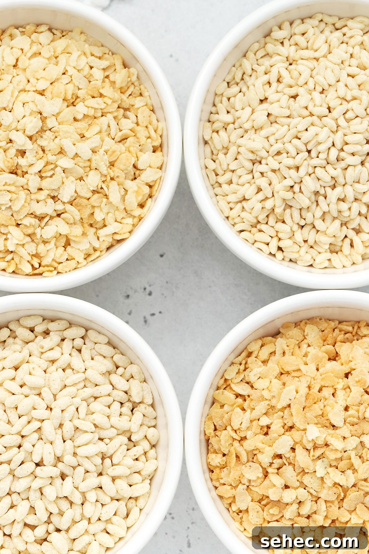 Are Rice Krispies Gluten Free? No, Try These Brands 14 Overhead view of four bowls of gluten-free crisp rice cereals