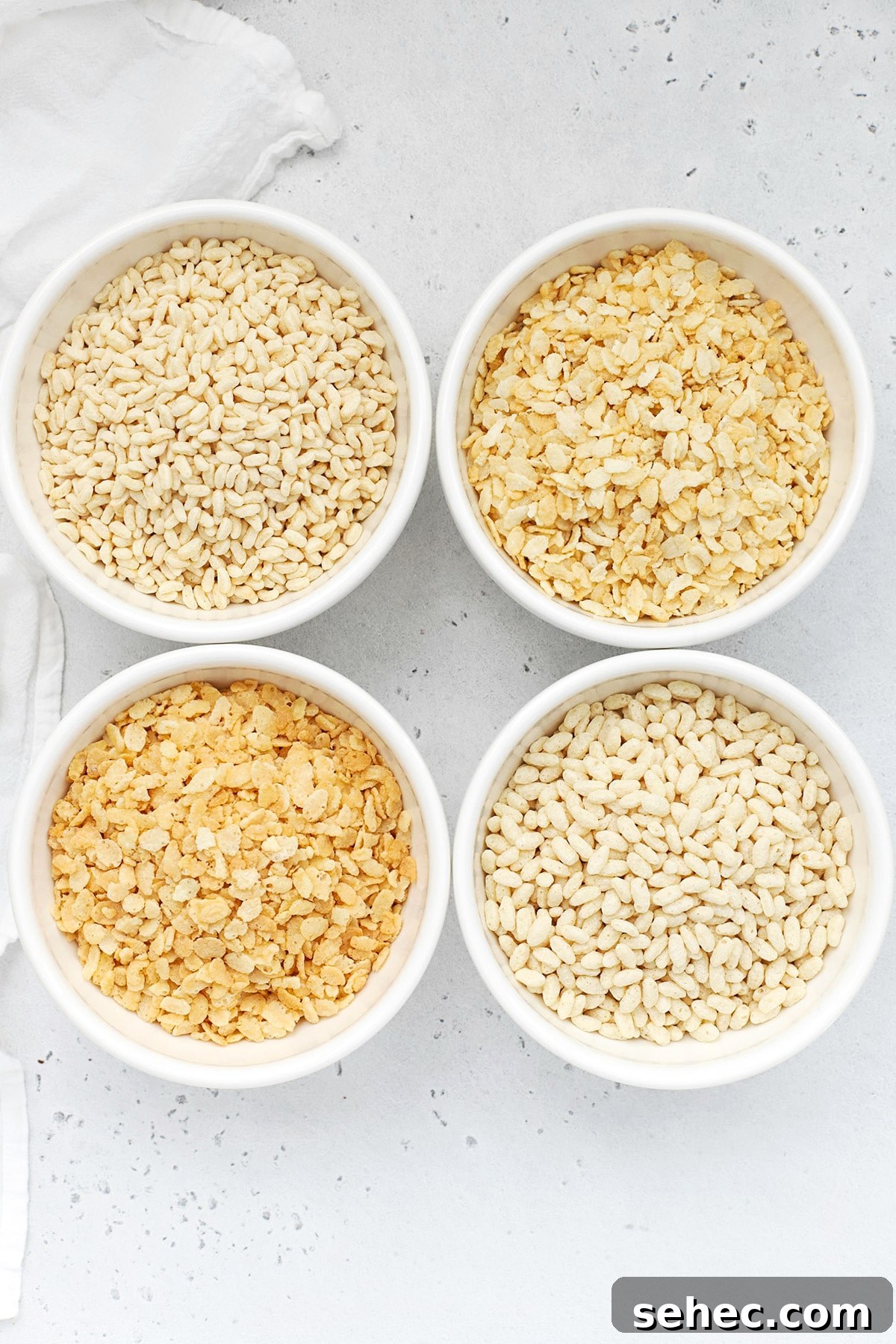 Are Rice Krispies Gluten Free? No, Try These Brands 4 Overhead view of four bowls of gluten-free crisp rice cereals